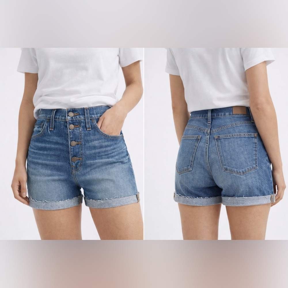 Madewell High Rise Button Fly Raw Hem Jean Shorts - Size 28